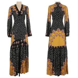 Farm Rio X Anthropologie Boho Floral Block Long Sleeve Maxi Dress Womens Size XS